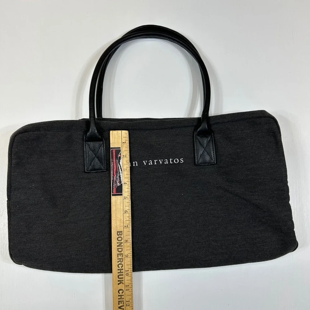 John Varvatos Mens Charcoal Gray Canvas Duffel Bag Weekend Travel Carryon Logo
